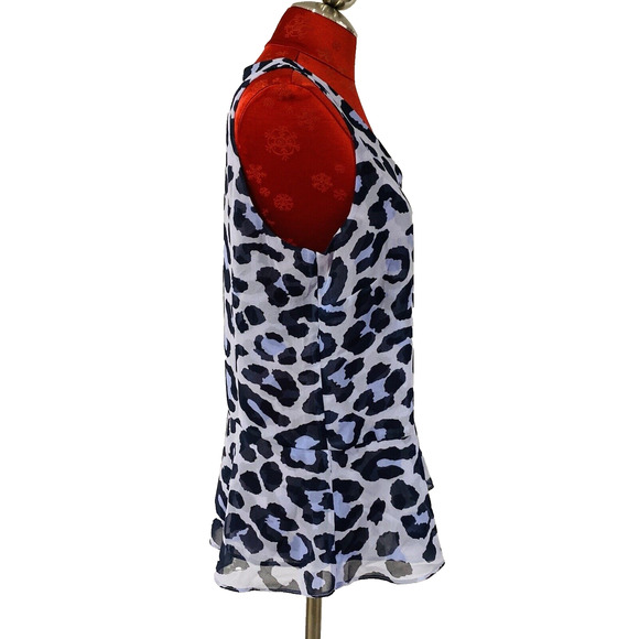 CABi size M sleeveless top sheer flowy animal print pullover casual beachy blues - Picture 2 of 7